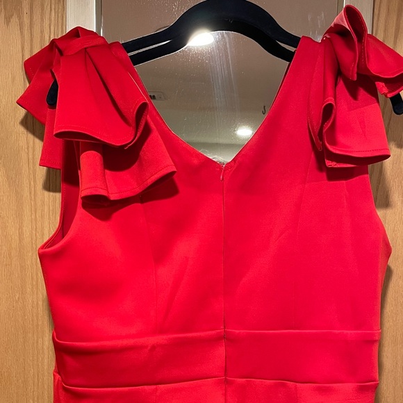Vibrant Red Bowknot Ruched Asymmetrical Dress Size XL - Picture 6 of 7